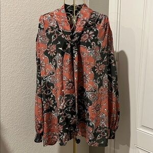 Chic Paisley Women's Blouse in Black and Coral